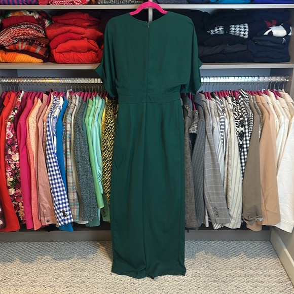 Forever 21 green cuffed short dolman sleeve tie front wide leg jumpsuit size S - Picture 3 of 3